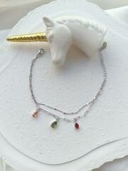 Renkli Taşlı Silver Bileklik