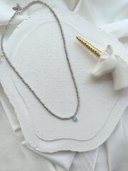 Mavi Taşlı Silver Dorika Kolye