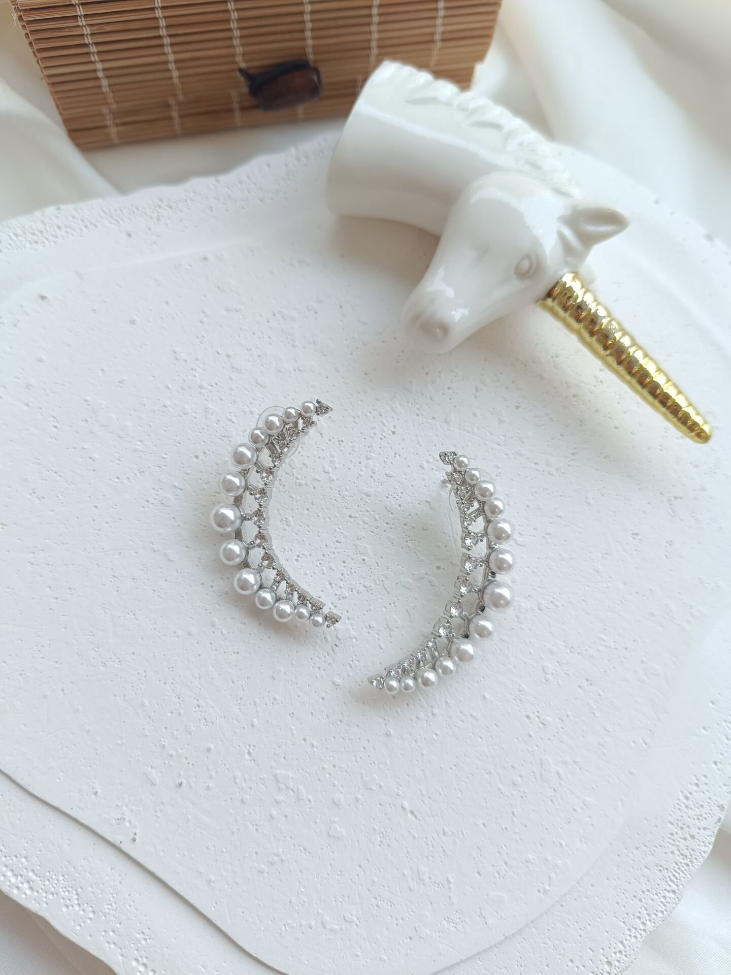 İncili - Taşlı Küpe Silver