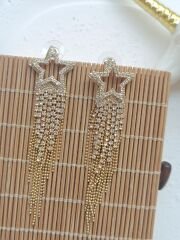 Yıldız Taşlı Gold Küpe