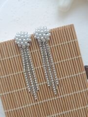İncili Sarkıt Taşlı Silver Küpe