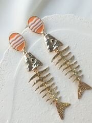 Gold Turuncu Detaylı Balık Küpe