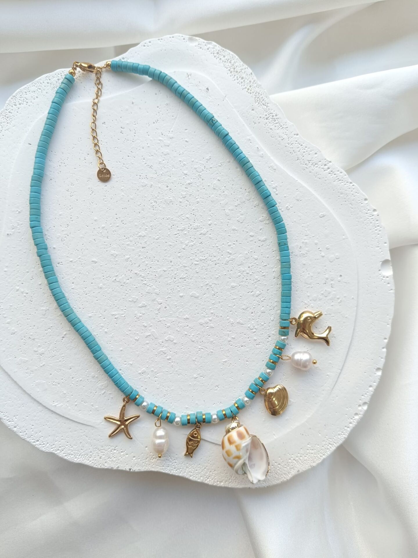 Mavi Boncuklu Deniz Kabuklu Kolye