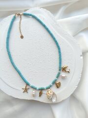 Mavi Boncuklu Deniz Kabuklu Kolye