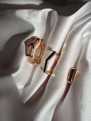 Üçlü Tasarım Altıgen Küpe