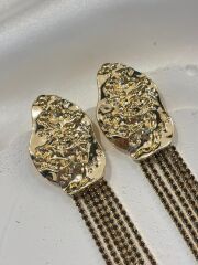 Gold Zincir Detaylı Uzun Küpe