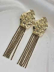 Gold Zincir Detaylı Uzun Küpe