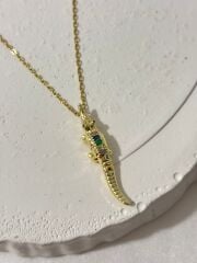 Çelik Kertenkele Figürlü Gold Kolye