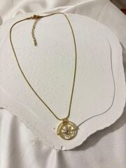 Çelik Gold Pusula Model Kolye