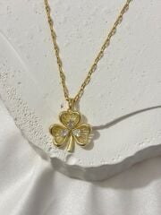 Çelik Gold Yonca Model Kolye