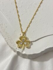 Çelik Gold Yonca Model Kolye