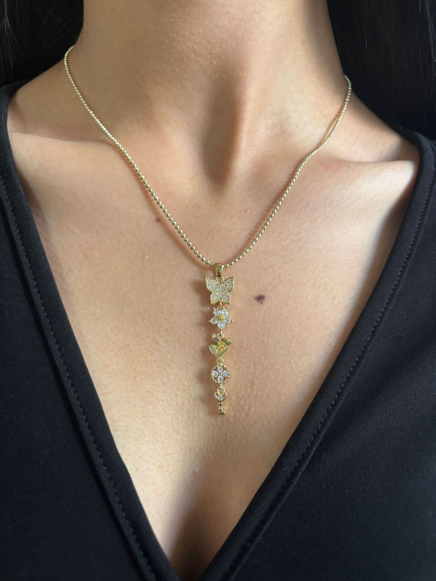 Çelik Y Kelebek kolye