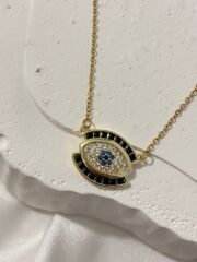 Çelik Siyah Taşlı Göz Kolye