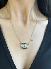 Çelik Siyah Taşlı Göz Kolye