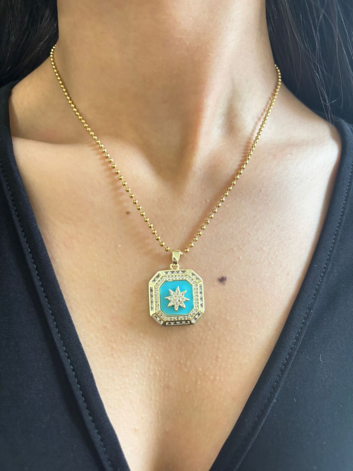 Çelik Kutupyıldızlı Mavi Kolye