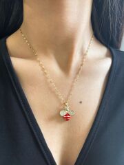 Çelik Kırmızı Arılı Kolye