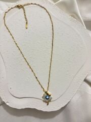 Çelik Mavi Boncuklu Yonca Kolye