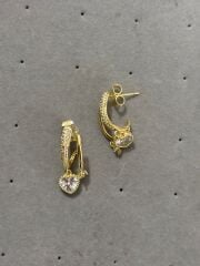 Gold İkili Görünümlü Kalpli Küpe