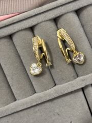 Gold İkili Görünümlü Kalpli Küpe