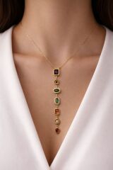 Çelik Renkli Y  Kolye