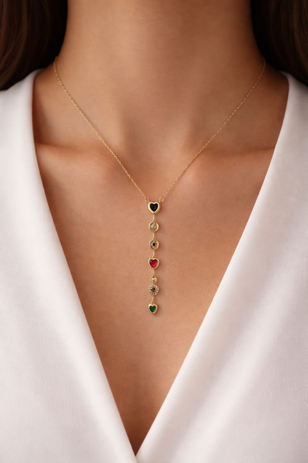 Çelik Renkli Kalpli Y Kolye