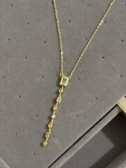 Çelik Mini Taşlı Gold Y Kolye