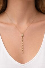 Çelik Mini Taşlı Gold Y Kolye