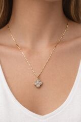 Çelik Gold Taşlı Yonca Kolye