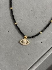 Çelik Siyah Boncuklu Kolye