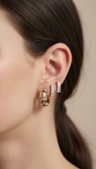 Üçlü Tasarım Taşlı Küpe