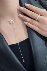 Choker Taşlı Y Kolye Gold