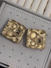 Kare Taşlı-İncili Çelik Küpe