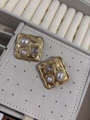 Kare Taşlı-İncili Çelik Küpe