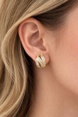 Xuping Taşlı Gold Şeritli Küpe