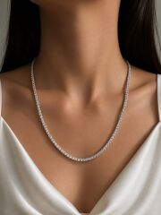 Dönmeyen Su Yolu Taşlı Silver Kolye