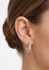 Kare Gold Silver Taş Detaylı Küpe