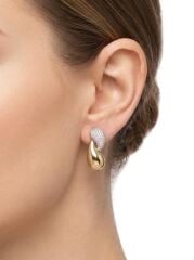 Damla Model Gold Silver Taşlı Küpe