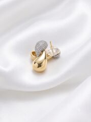 Damla Model Gold Silver Taşlı Küpe