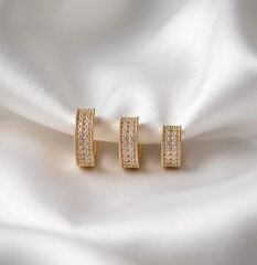 Üçlü Çok Taşlı Gold Küpe