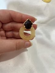 Xuping Gold Kahve Krem Geometrik Halka Küpe